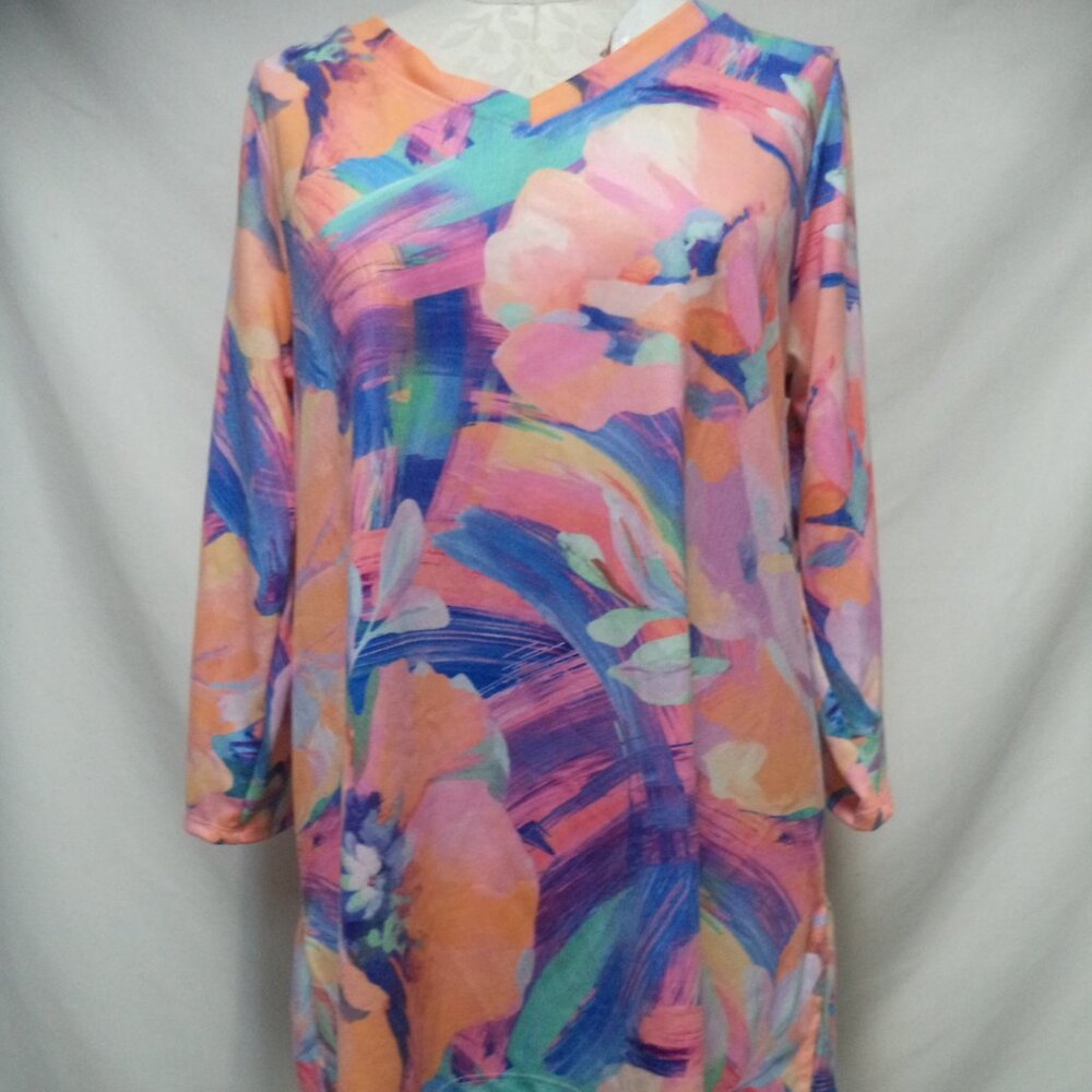 Soft Surroundings Felisa knit Floral tunic top blouse V-neck Size Sz Large Lg L - Picture 1 of 13